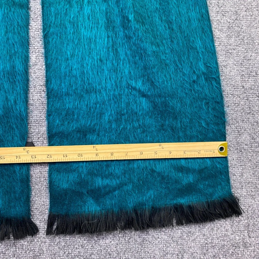 Shupaca Alpaca Blend Scarf Teal Blue Black Handmade Ecuador Fringed Fuzzy